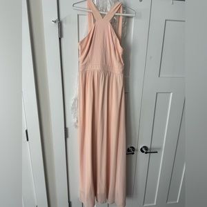 Lulus, love and beyond maxi dress in peach/ light pink/ blush. Medium.